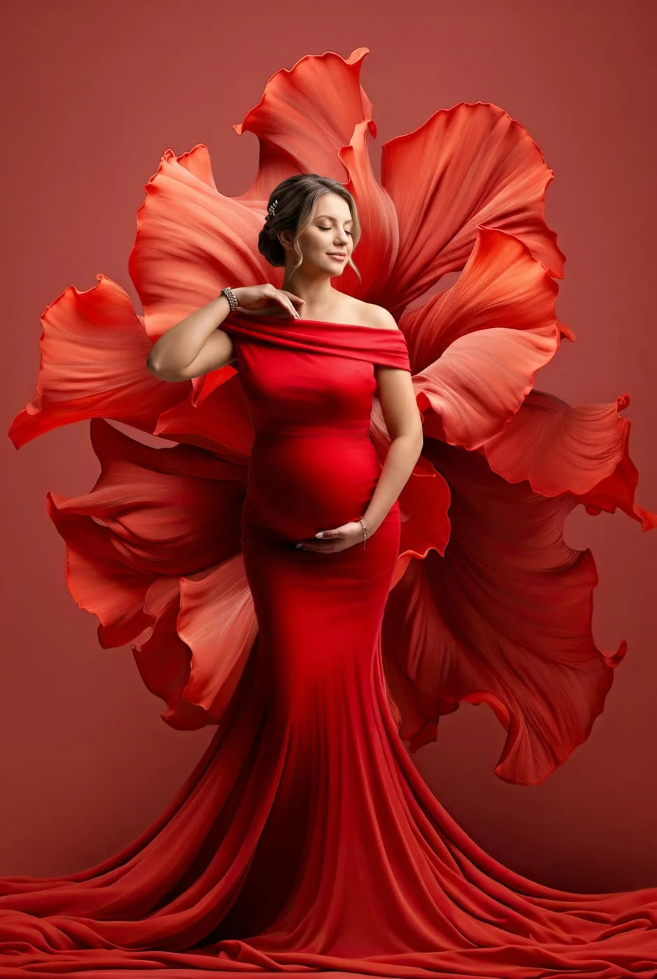 Photo artistique grossesse — rose rouge, Amour et Lumière
