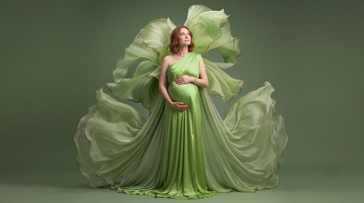 Photo artistique grossesse — corolle de feuillage vert